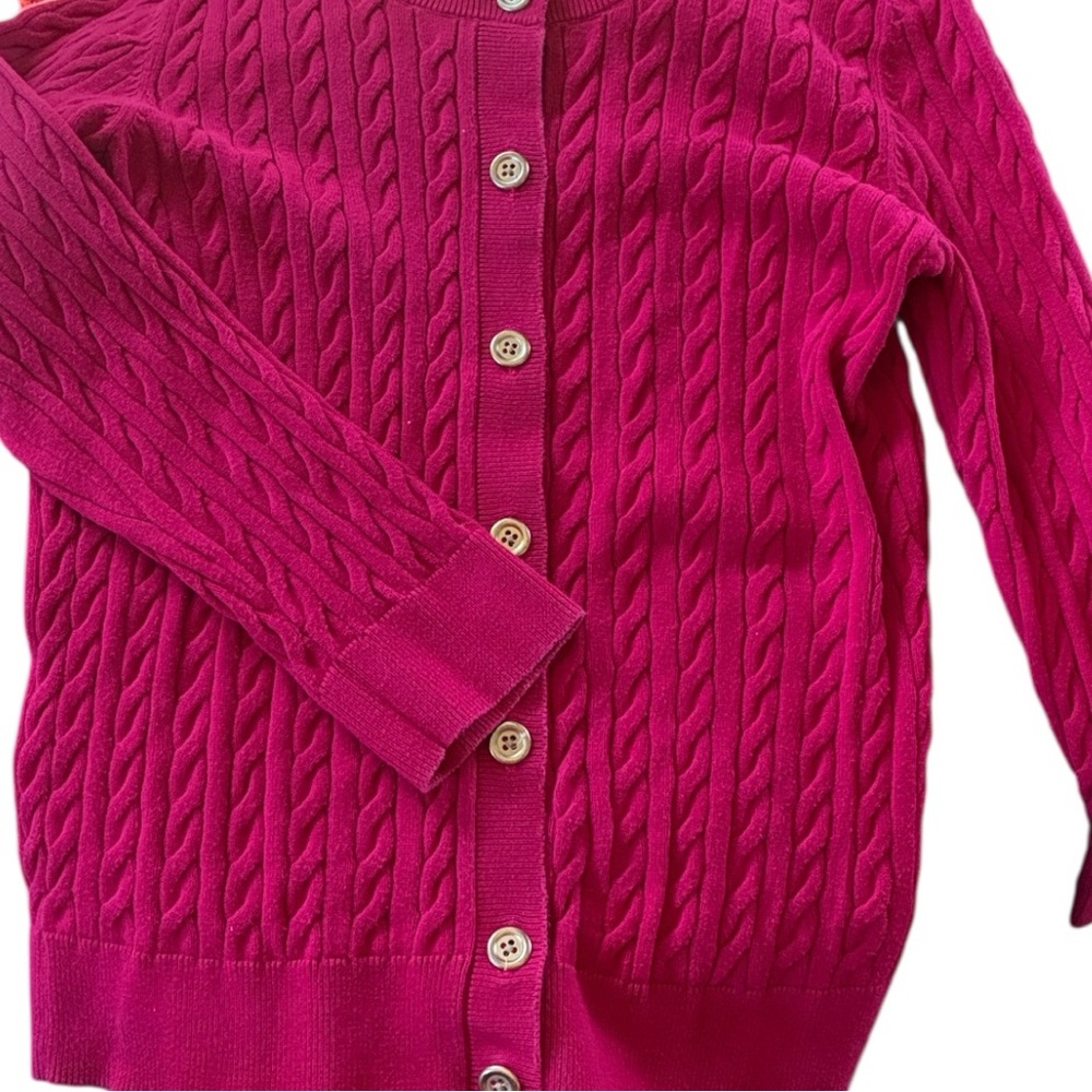 Talbots Cardigan Women's Medium Button Up Cable Knit Sweater Fuschia SweaterMix0